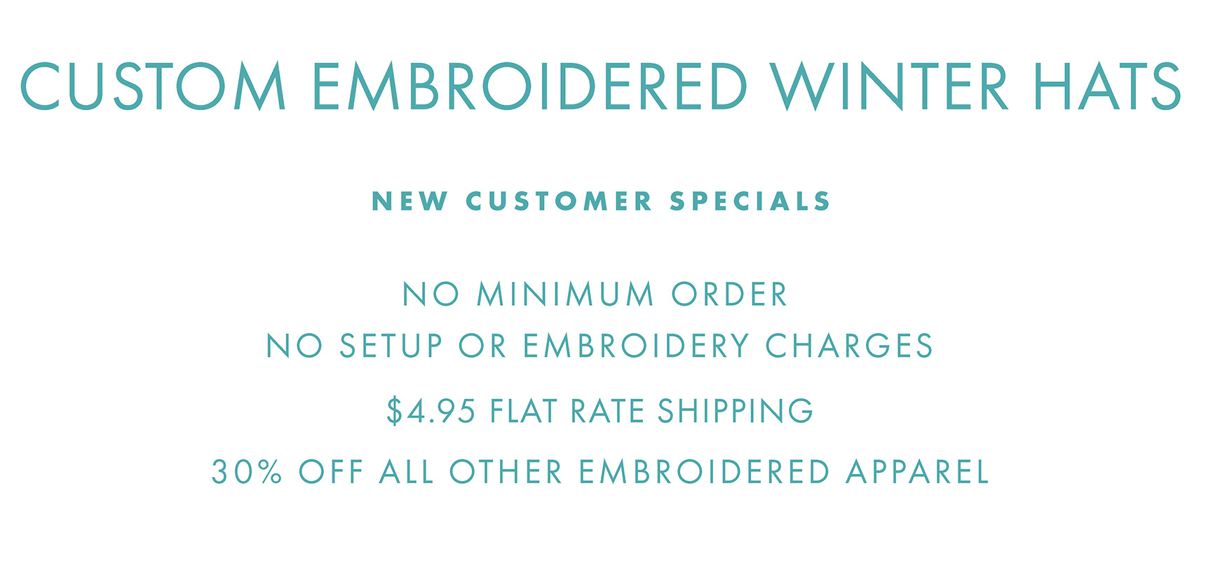 Custom Embroidered Winter Hats, no setup or embroidery charges, shipping just $4.95 per order