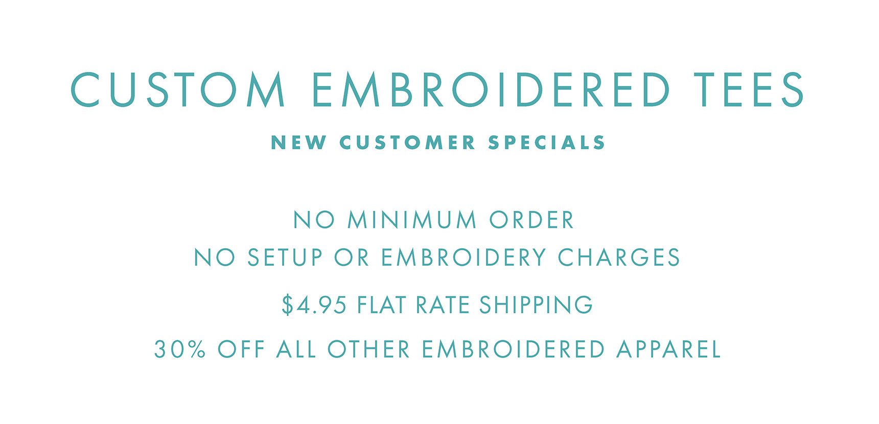 Custom Embroidered Apparel, no setup or embroidery charges, shipping just $4.95 per order
