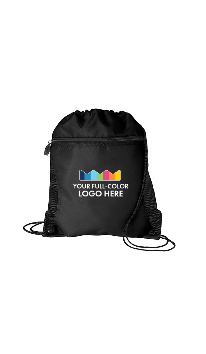 Mesh Full Color Print Pocket Drawcord Backpack