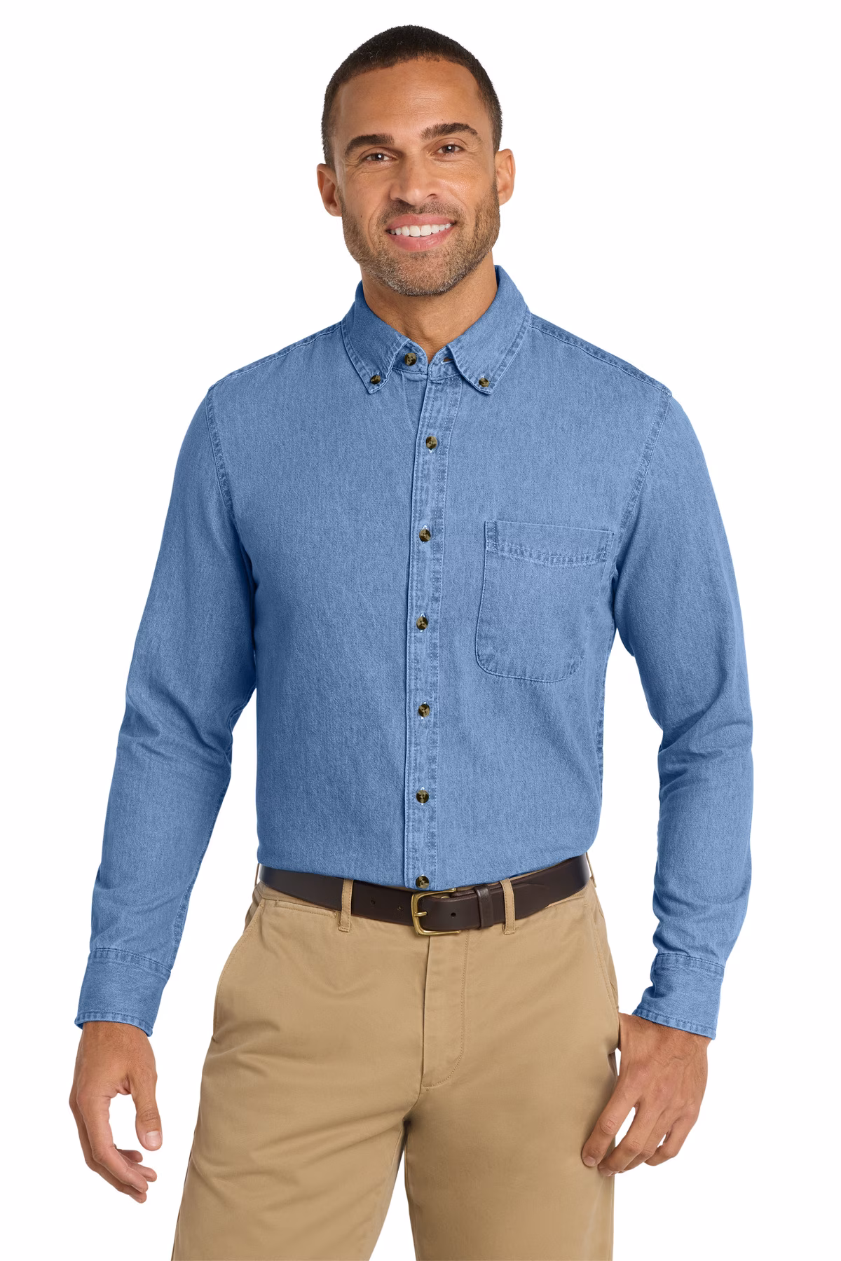 Port & Company Embroidered Men's Long Sleeve Denim Shirt Image - Port & Company Long Sleeve Denim Shirt