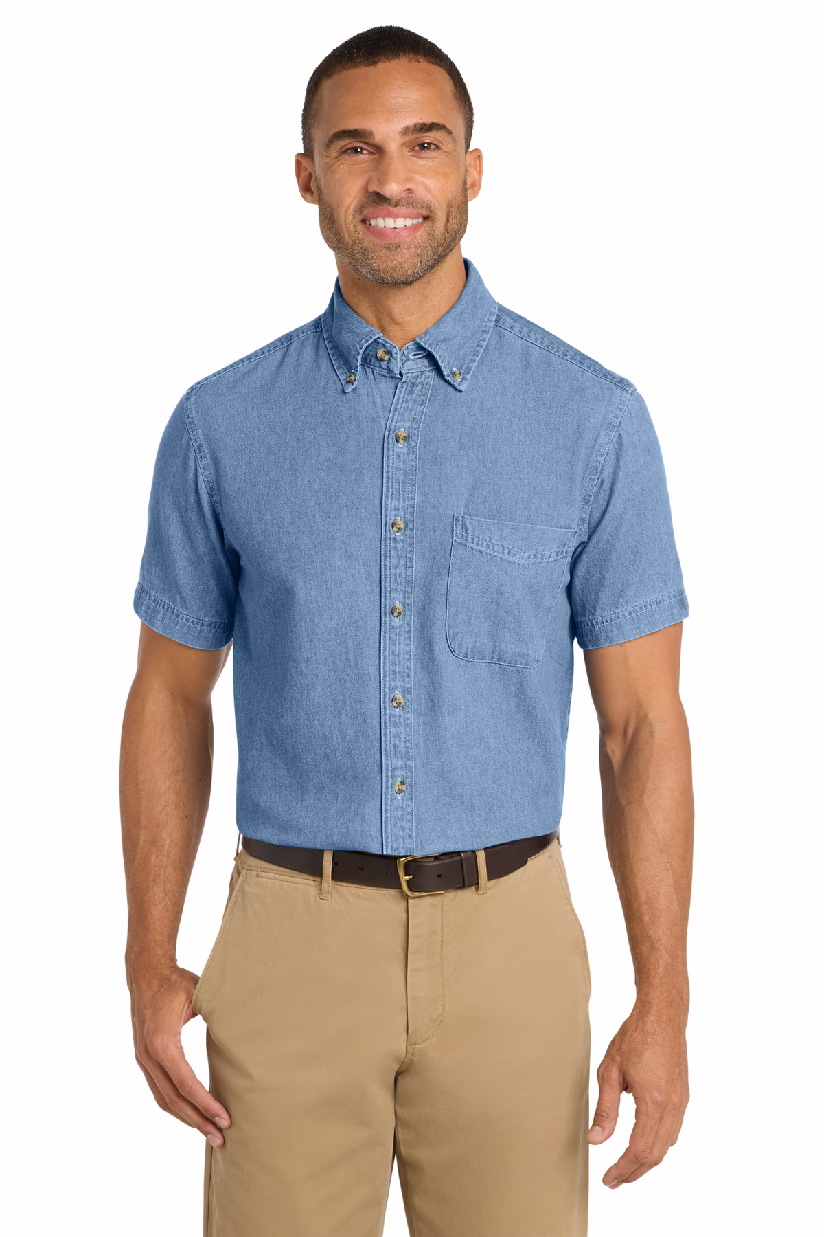 Port & Company Embroidered Men's Short Sleeve Denim Shirt Image - Port & Company Short Sleeve Denim Shirt