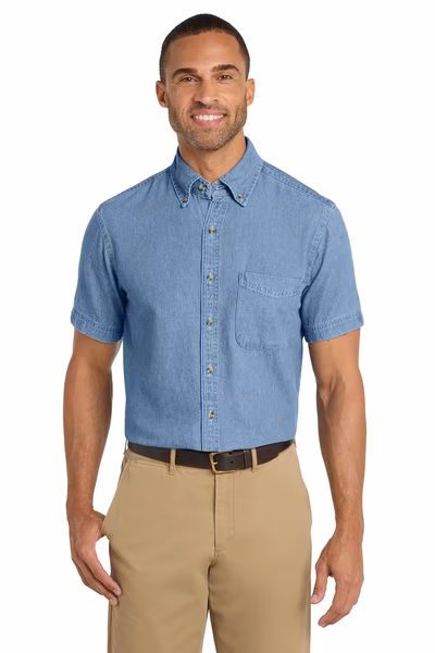 Port & Company Embroidered Men's Short Sleeve Denim Shirt