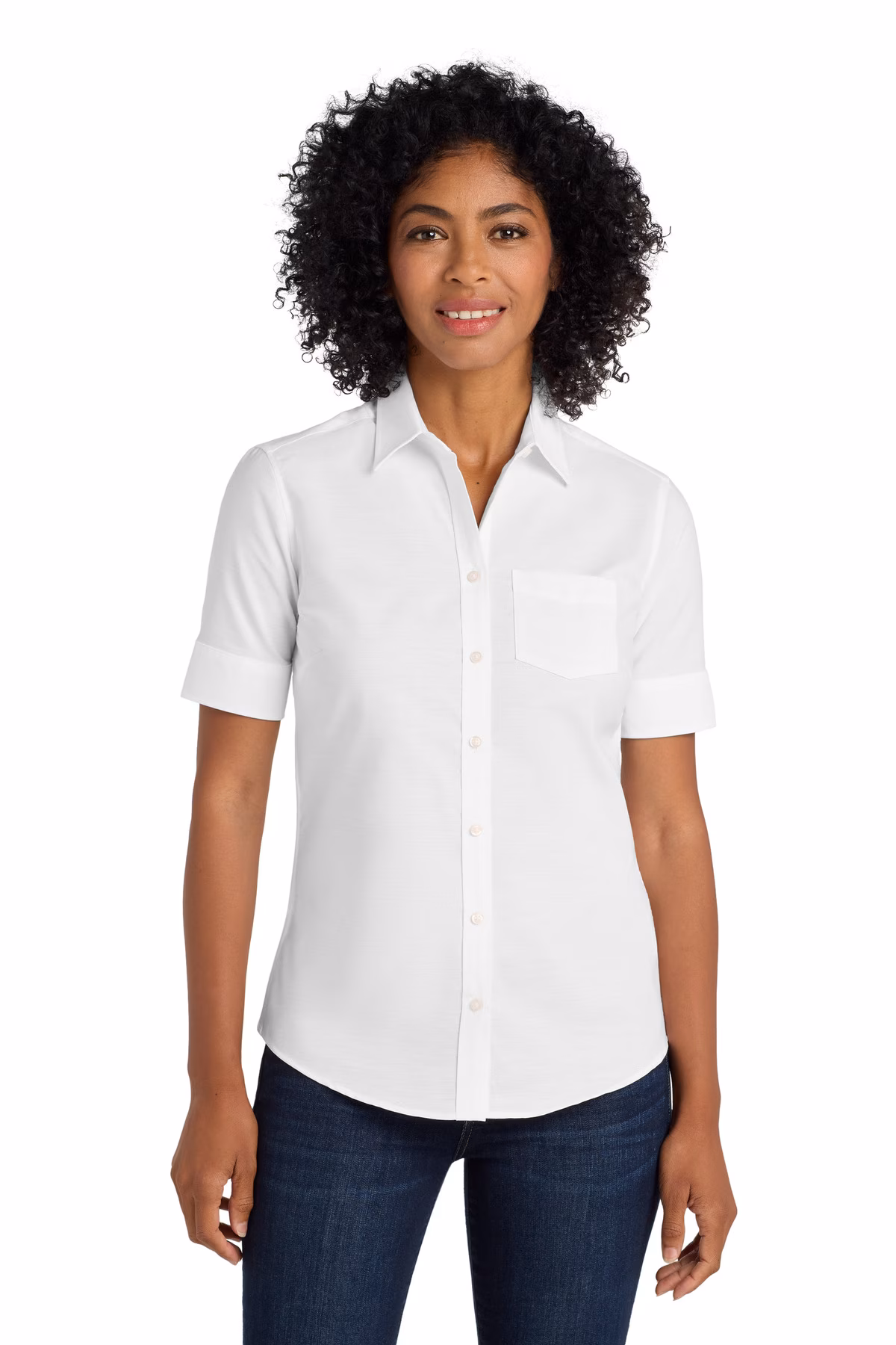 Port Authority Embroidered Women's Short Sleeve SuperPro Oxford Shirt Image - Port Authority Ladies Short Sleeve SuperPro Oxford Shirt