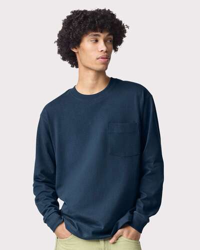 American Apparel Embroidered Super Heavyweight Long Sleeve Pocket Tee