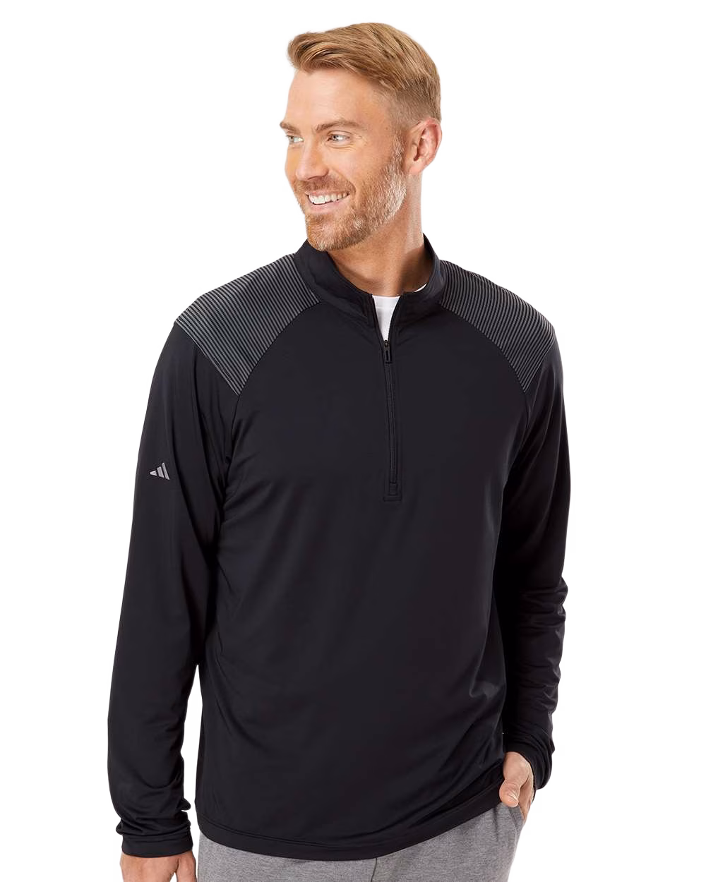 Adidas Embroidered Men's Shoulder Stripe Quarter-Zip Pullover Image - Adidas Embroidered Men's Shoulder Stripe Quarter-Zip Pullover