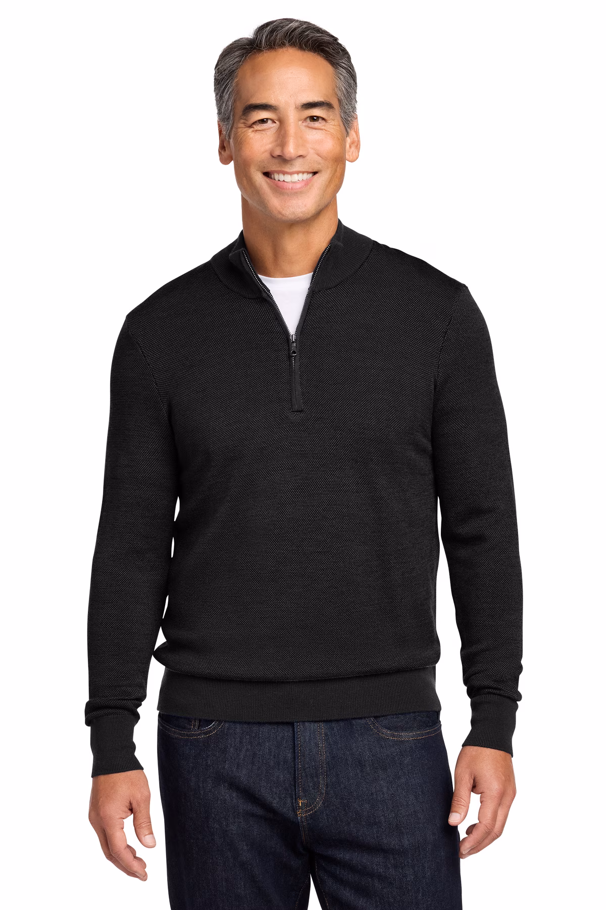 Brooks Brothers Embroidered Men's Washable Merino Birdseye 1/4-Zip Sweater Image - Brooks Brothers Embroidered Men's Washable Merino Birdseye 1/4-Zip Sweater