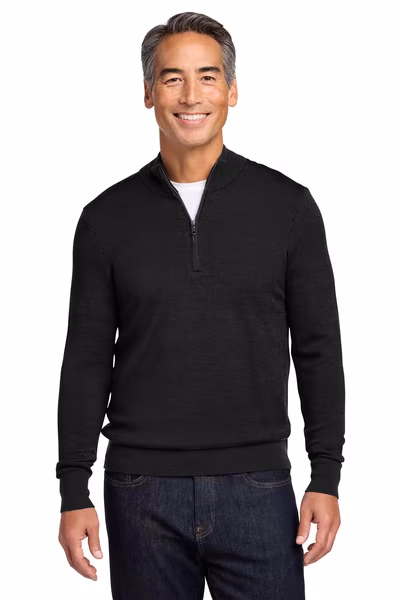 Brooks Brothers Embroidered Men's Washable Merino Birdseye 1/4-Zip Sweater