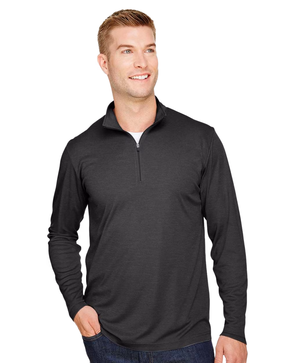 Team 365 Embroidered Men's Zone Sonic Heather Performance Quarter-Zip Image - Team 365 Embroidered Men's Zone Sonic Heather Performance Quarter-Zip