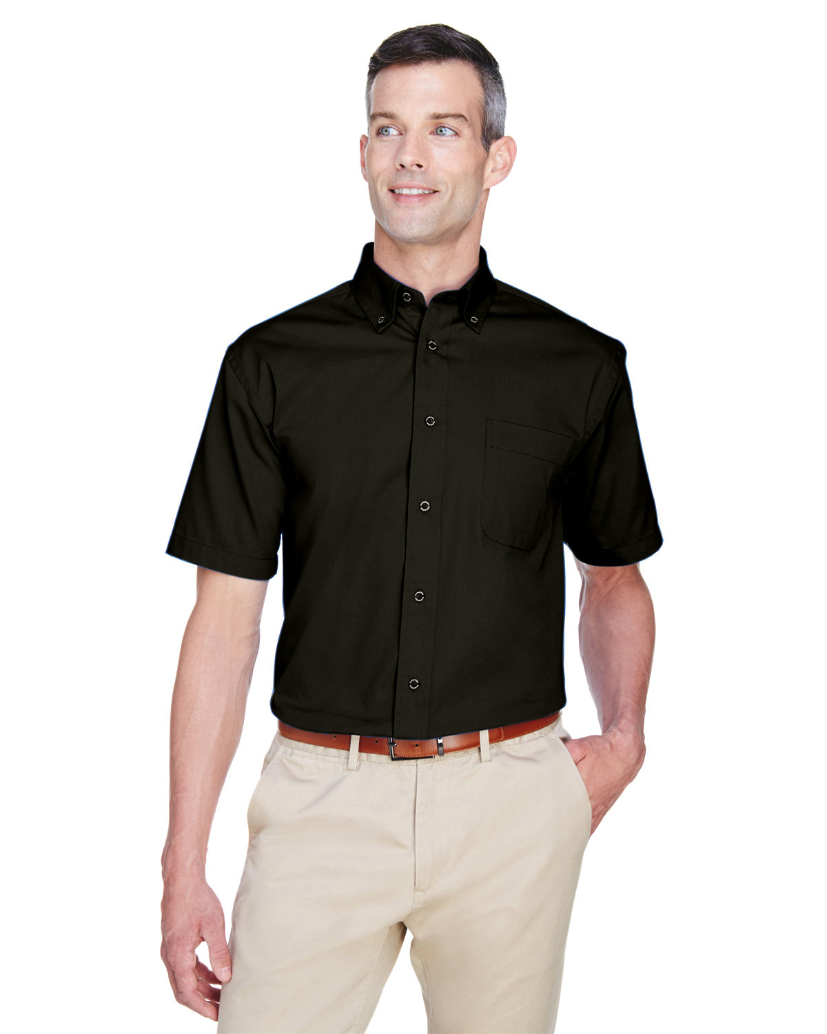 Harriton Embroidered Men's Easy Blend Short-Sleeve Twill Shirt