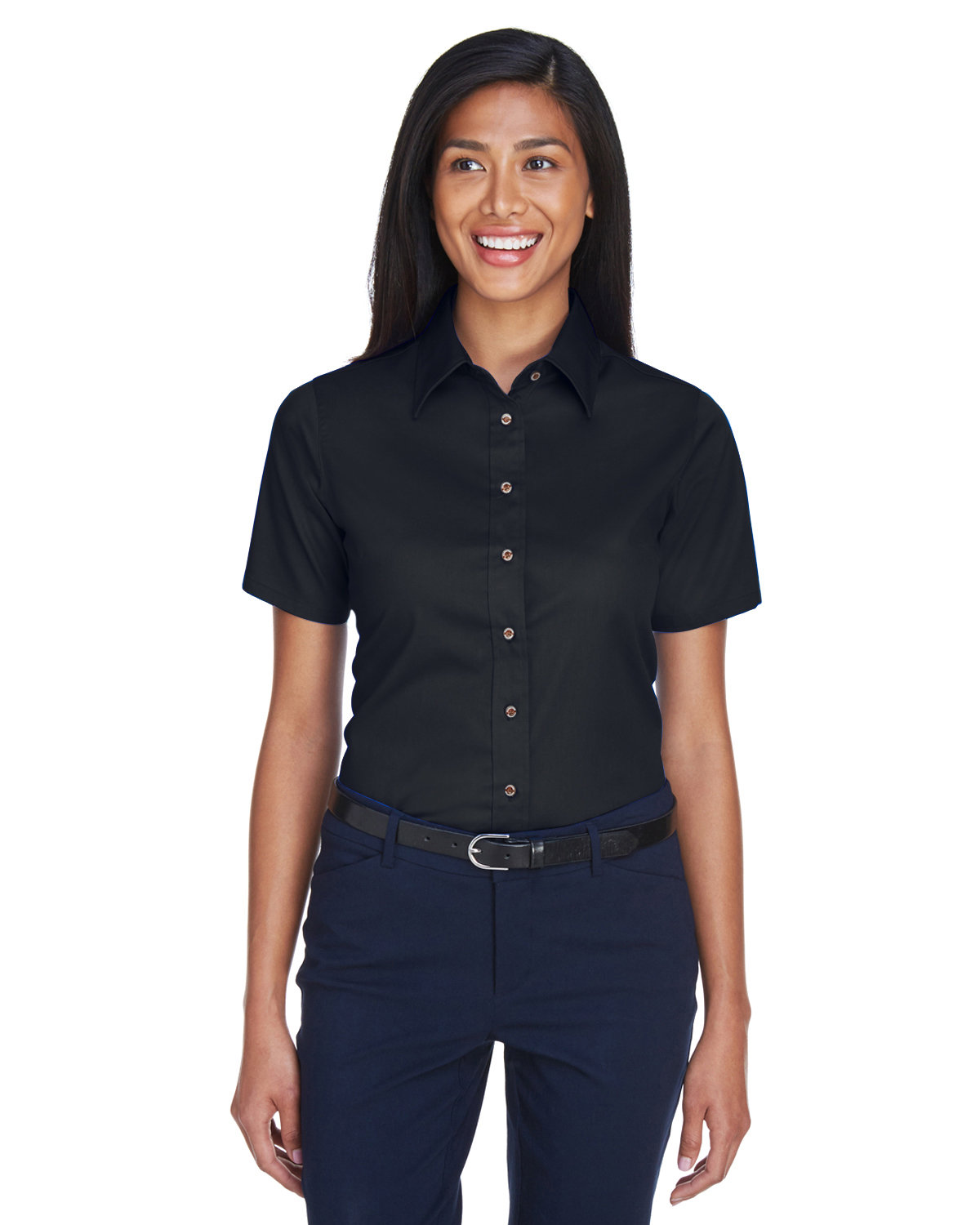 Harriton Embroidered Women's Easy Blend Short-Sleeve Twill Shirt