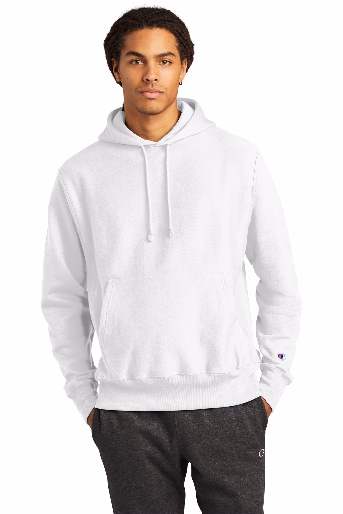 Champion Embroidered Men's Reverse Weave Hooded Sweatshirt Image - Champion Embroidered Men's Reverse Weave Hooded Sweatshirt